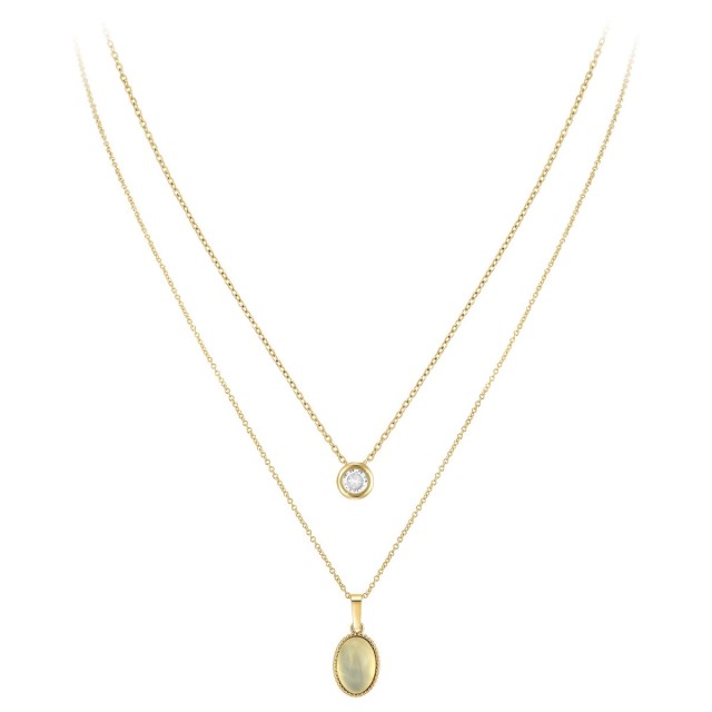 So Charm Σετ 2 Κολιέ διακοσμημένο με Κρύσταλλα Swarovski και μεΛευκό Όνυχα, Χρυσό B2458W+BS3086D