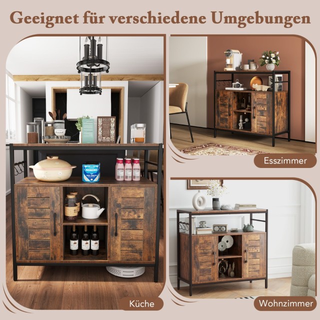 Costway Πολυλειτουργικός Μπουφές Αποθήκευσης με Ρυθμιζόμενα Ράφια και Βιομηχανικό Σχεδιασμό JV12092CF