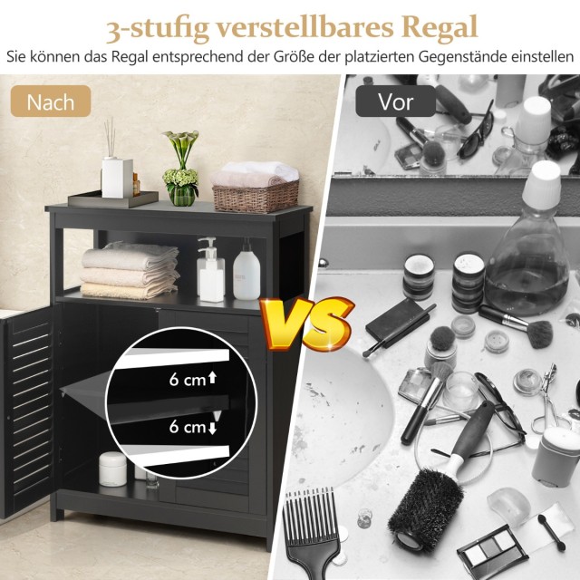 Costway Απλός και κομψός ντουλάπι μπάνιου με ρυθμιζόμενο ράφι και μεγάλη αποθήκευση HW65847BK