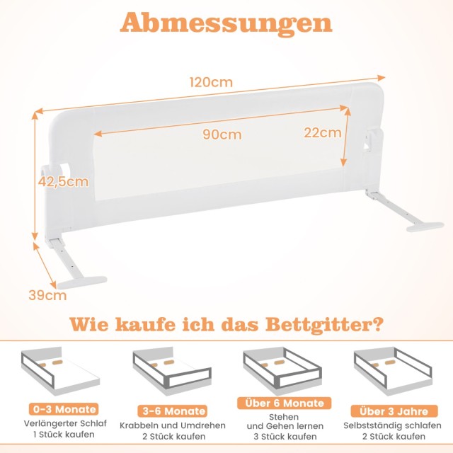 Costway Προστατευτικό Κάγκελο Κρεβατιού για Παιδιά με Πτυσσόμενο Σχέδιο BS10048WH