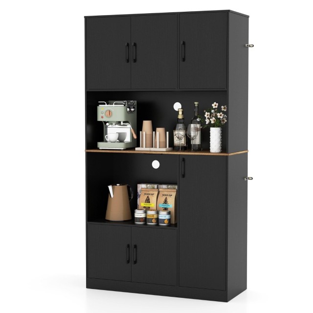 Costway Μαύρο Ξύλινο Ντουλάπι Κουζίνας με Πρίζα & Θέση Μικροκυμάτων JV12890DE-DK+