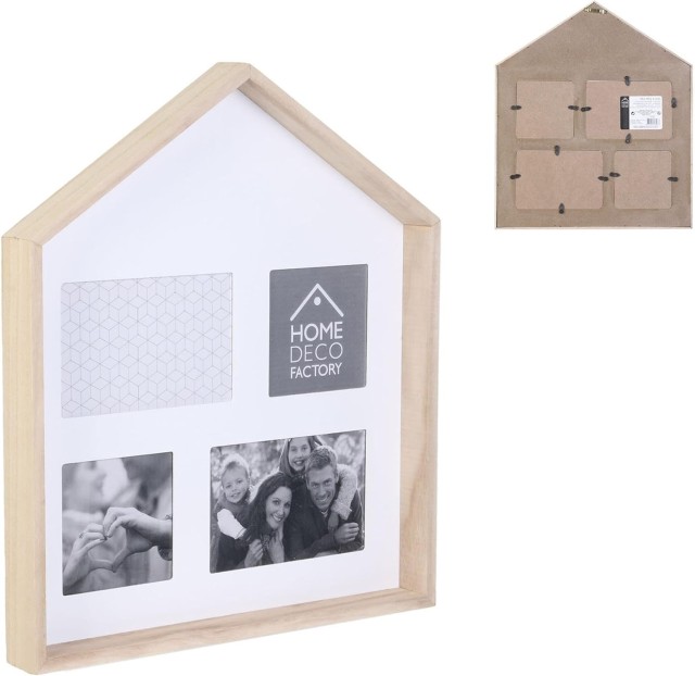 Ξύλινη Κορνίζα Κολάζ Σπιτάκι για 4 Φωτογραφίες 15 x 10 x 2,51 cm HD4229 Home Deco Factory