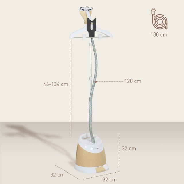 HOMCOM Κάθετο Σίδερο Ατμού 1800W με Δοχείο 1.8L, Ρυθμιζόμενο Ύψος και Αξεσουάρ, Χρυσό 853-034V90GD
