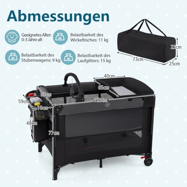 Costway Πολυλειτουργικό Βρεφικό Κρεβατάκι με Στρώμα, Αλλαξιέρα, Κουνουπιέρα και Παιχνιδότοξο BE10061DE-DK