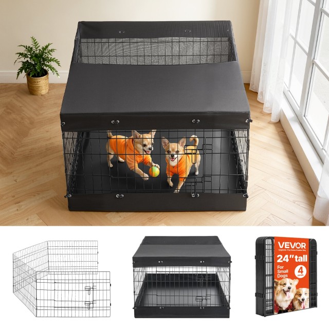 VEVOR Πάρκο Σκύλων 61 cm, 4 Πάνελ, με Πάνω Κάλυμμα και Βάση, Αναδιπλούμενο, Μαύρο FGCWWL24INCHHE9K4001V0