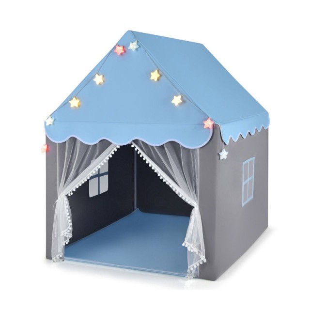 Παιδική Σκηνή Σπιτάκι με Χαλάκι και Γιρλάντα με Φώτα 105 x 121 x 136 cm Costway TP10477BL