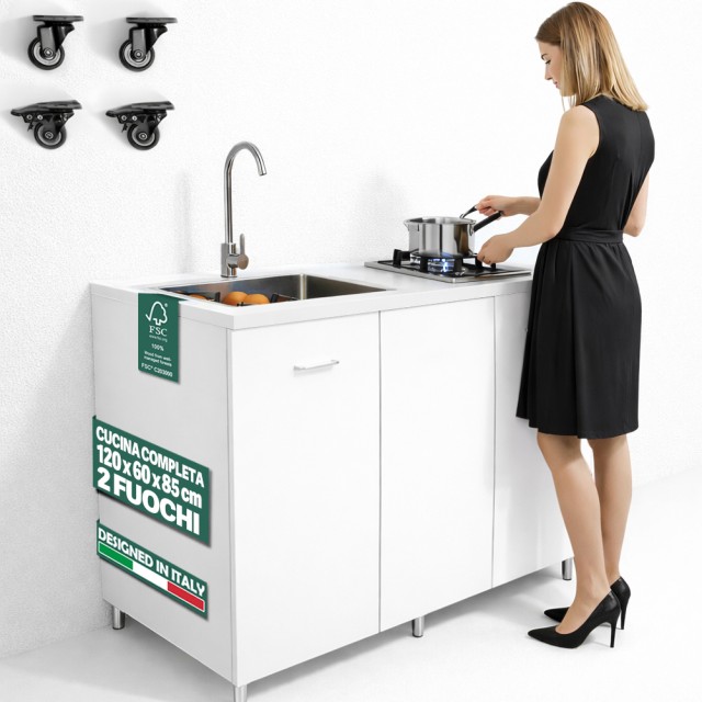 Shally Dogan Πλήρης Κουζίνα Λευκή με Εστία 2 Καυστήρων και Νεροχύτη με Βρύση 120x60x85 02001805