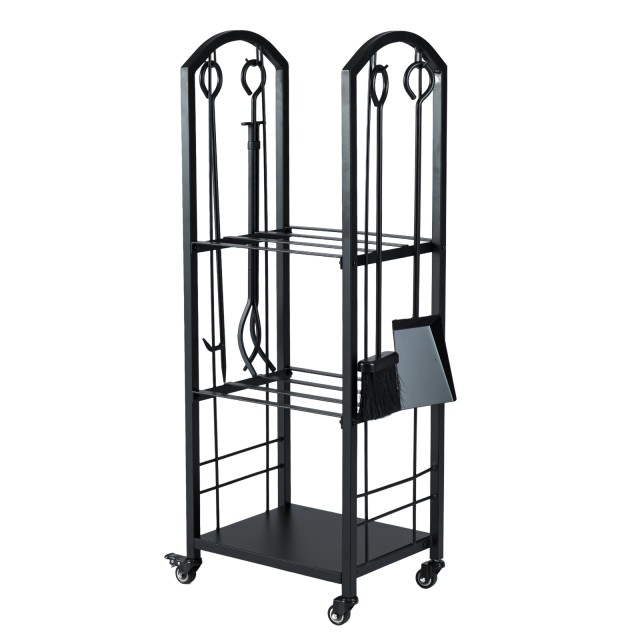 Costway 3-επίπεδη τροχήλατη βάση ξύλων για εσωτερική και εξωτερική χρήση με τσιμπίδα, Μαύρο TA10096