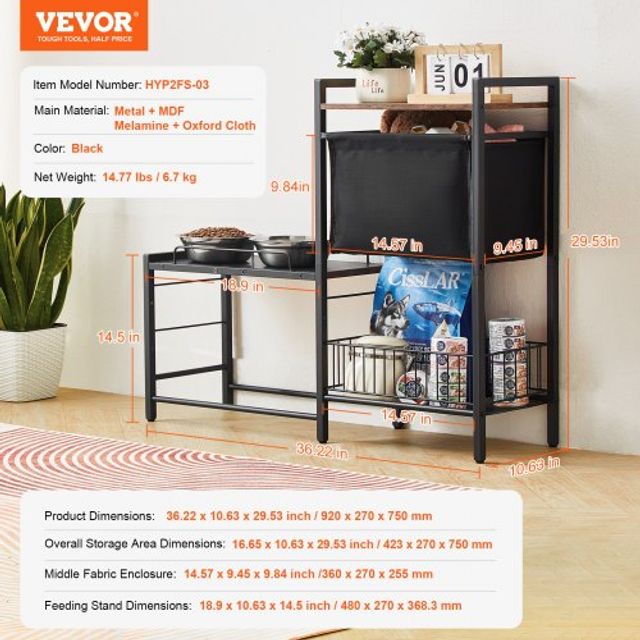 VEVOR Σταθμός Σίτισης Κατοικιδίων με Αποθήκευση Τροφής & Οργάνωση Παιχνιδιών Υπερυψωμένα Μπολ Σκύλου JSCCHSWJ3622FIZLTV0