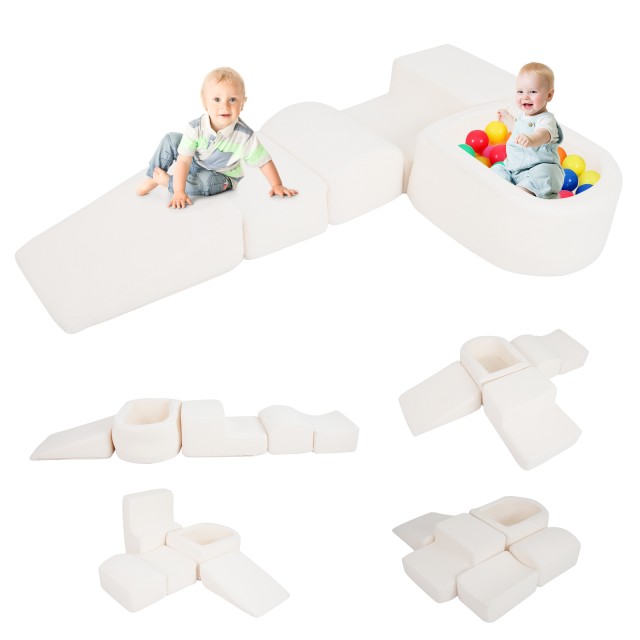 Costway 5-κομμάτιοι αφρώδεις κατασκευαστικοί κύβοι για νήπια με μπαλοπισίνα & καλύμματα Sherpa Εσωτερικού Χώρου σε Μπεζ απόχρωση TP10391BE