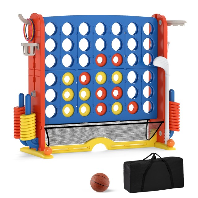 Costway Jumbo 4 στη Σειρά 4 σε 1 με Ρίψη Κρίκων, Μπασκέτα, Γκολφ και Τσάντα Μεταφοράς Μπλε, 82 x 40 x 115,5 cm UY10261NY