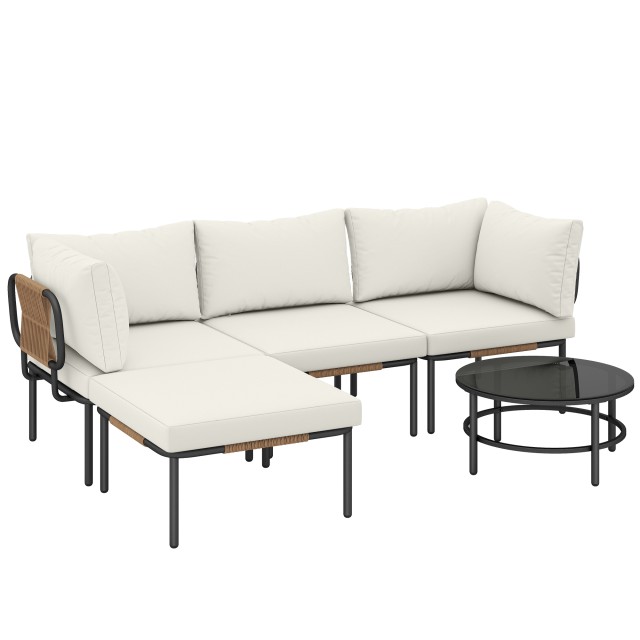 Outsunny Σετ Κήπου 5 Τεμαχίων από Rattan, Αρθρωτός Γωνιακός Καναπές, Τραπεζάκι & Μαξιλάρια, Χακί 860-439V00KK
