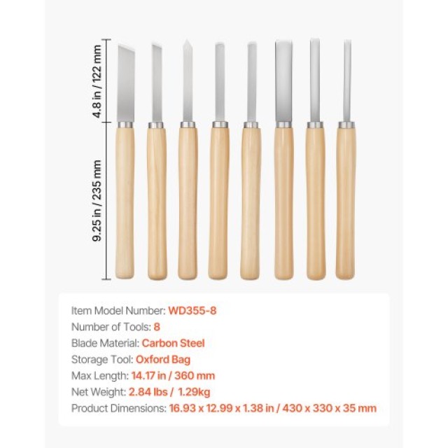 VEVOR Σετ Ξυλογλυπτικών Εργαλείων 8ΤΜΧ με Λεπίδες Ατσαλιού για Τόρνο MBMGCDYTSWDPUXJ3J001V0