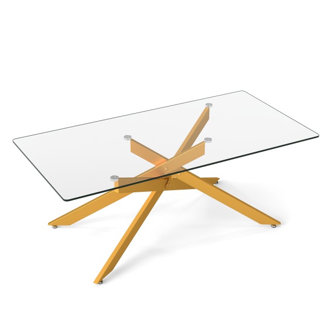 Costway Ορθογώνιο Τραπεζάκι Καφέ από Σκληρυμένο Γυαλί 120 x 60 x 45,5 εκ. σε Χρυσό Χρώμα - Μοντέρνος Σχεδιασμός JV13027GD