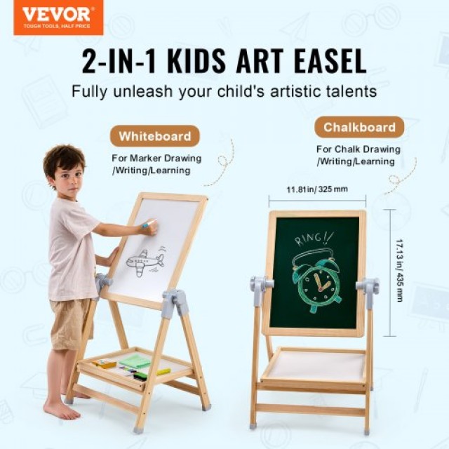 VEVOR Παιδικός Διπλής Όψης Πίνακας Ζωγραφικής Μαγνητικός Ξύλινος ZLSKMZZLSDMWFRAGWV0