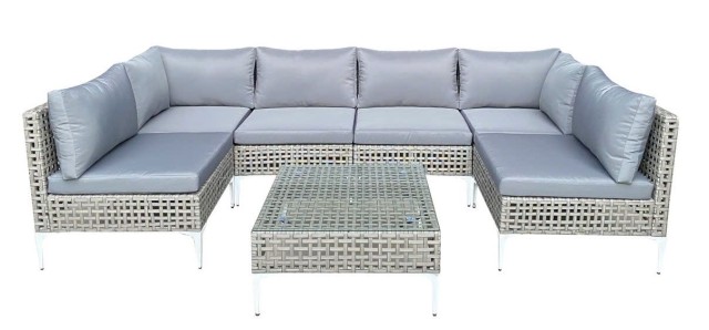 Costway  Ρατάν Εξωτερική Γκαρνιτούρα Lounge με Τραπέζι και Μαξιλάρια για Κήπο, Βεράντα και Μπαλκόνι HW74069GR+