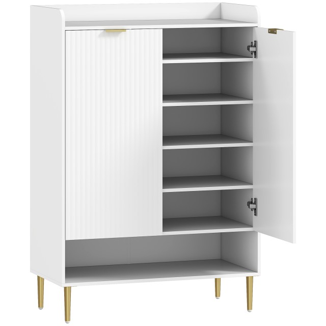 HOMCOM Οργανωτής Παπουτσιών Εξοικονόμησης Χώρου για 24 Ζευγάρια, με 2 Πόρτες, 3 Αποσπώμενα Ράφια και Κάτω Ράφι, Λευκός 837-643V00WT