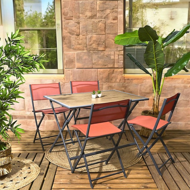 Home Deco Factory Μαύρο Μεταλλικό Τραπέζι με Ξύλινη Υφή, 110 x 71 x 70 εκ. HDO0420