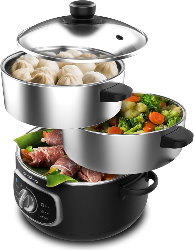 Ατμομάγειρας Vapovita SteelPot White – 1300W με 3 Δοχεία από Ανοξείδωτο Ατσάλι 10lt CEC-100630 Cecotec