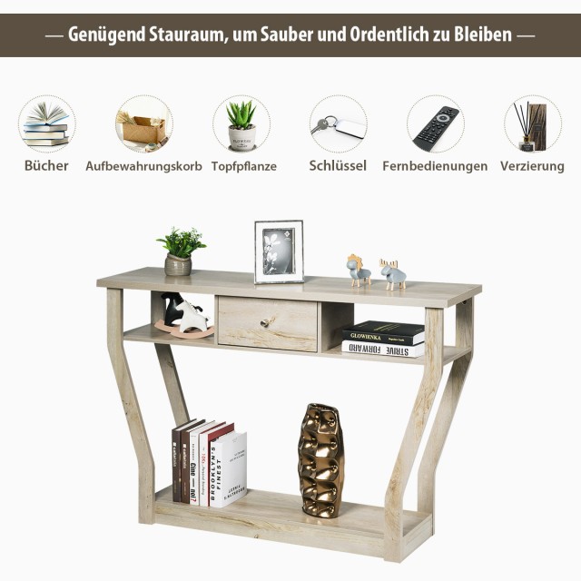 Costway Ξύλινο Κονσόλα με Συρτάρι & Ράφι 120 x 30 x 81 cm Γκρι HW60291GR