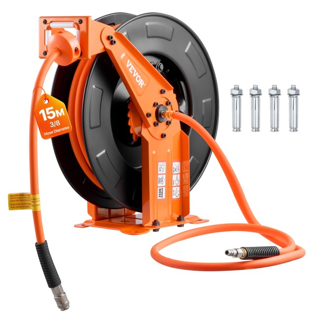 VEVOR Ανασυρόμενος Καρούλι Αερόσωλής 15m x 9.5mm, Υβριδικός, 300PSI, Αυτόματη Επαναφορά, Οροφή/Τοίχος Τοποθέτηση, Βαρέως Τύπου Χάλυβα Διπλός Βραχίονας KQRGJPOGKFSSP9ENZ002V0