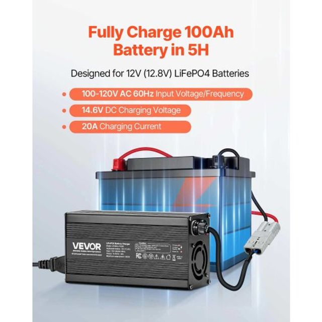 VEVOR Φορτιστής Μπαταρίας Λιθίου για RV 12V 20A 14.6V LiFePO4 Smart AC-DC FCCDQ12V20A05C7H3001V2