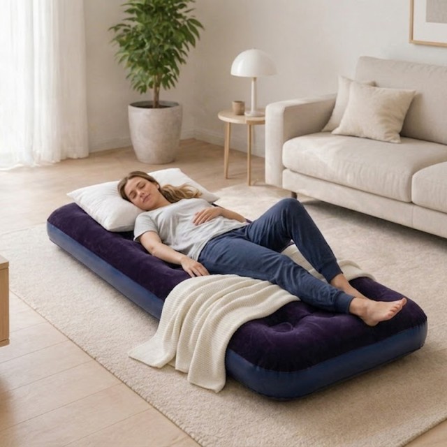 BAKAJI Μονό Φουσκωτό Στρώμα Ύπνου Μπλε με Βελούδινη Υφή, Εργονομικό για Κάμπινγκ 191x73x22εκ. 02002235