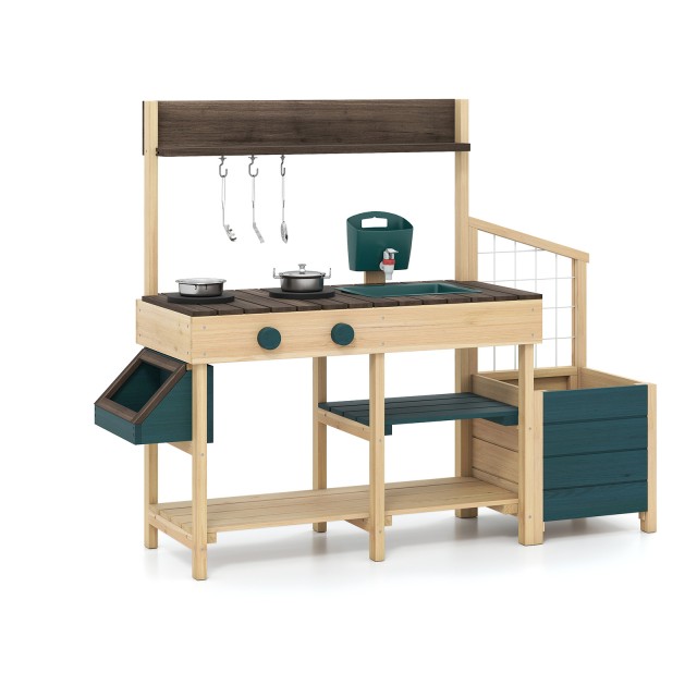 Costway Εξωτερική Παιδική Κουζίνα με Γλάστρα με Λειτουργία Νερού Φυσικό + Πράσινο TP10394GN