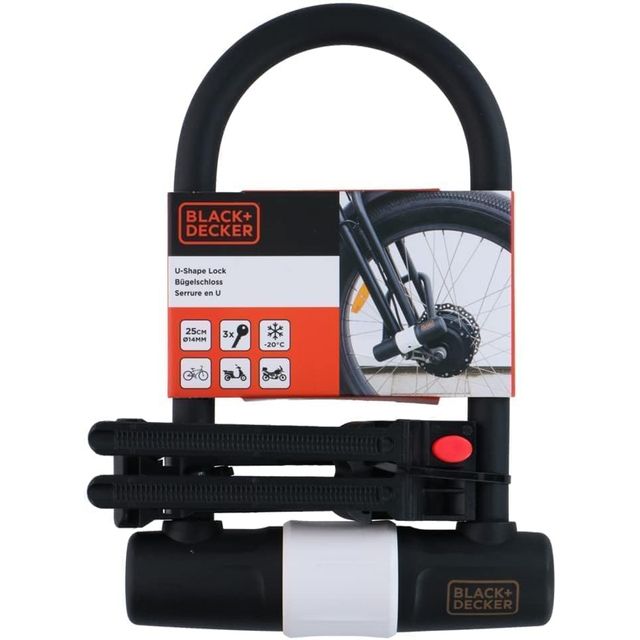 BLACK & DECKER BLACK+DECKER Κλειδαριά U με Μοχλό για Ποδήλατο, Σκούτερ, Μοτοσικλέτα με 3 Κλειδιά 02842151