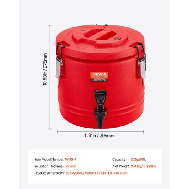 VEVOR Μονωμένος Διανομέας Ποτών 2.2 Gal/8L για Καυτά και Κρύα Ροφήματα YLHLQQYXKHS2T3EE9001V0