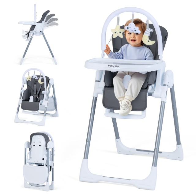 Costway Πτυσσόμενη Βρεφική Καρέκλα με Λειτουργία Ξαπλώματος & Ρυθμιζόμενη Πλάτη σε Σκούρο Γκρι AD10081GR