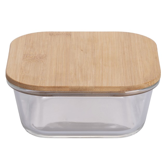 Galileo Τετράγωνο Δοχείο 135x135 cm από Βοριοπυριτικό Γυαλί με Καπάκι Μπαμπού της SChef 5916530