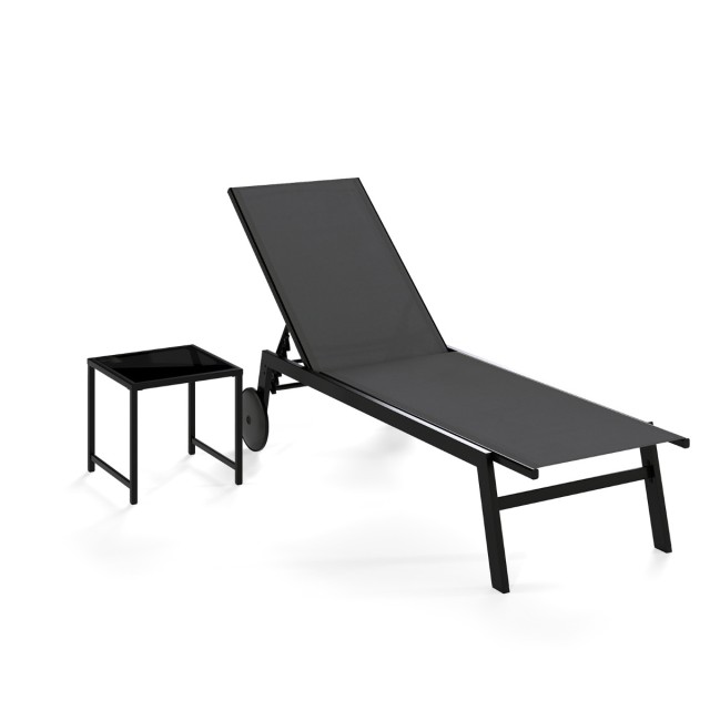 Costway Ξαπλώστρα Με Ρόδες & Πλαϊνό Τραπεζάκι Κήπου, Ξαπλώστρα Με Ρυθμιζόμενη Πλάτη, Γκρι NP12861GR