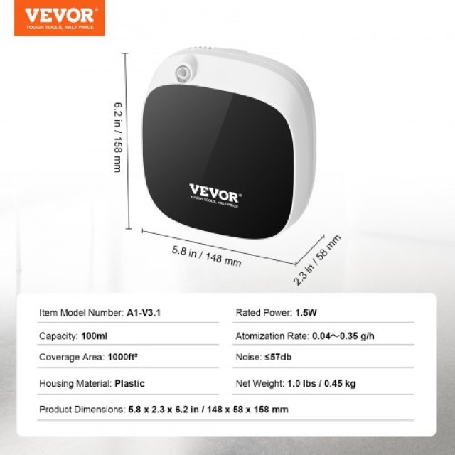 VEVOR Μηχανή Αρωμάτων για Σπίτι 100ML Ψυχρός Αρωματικός Διαχύτης 1000τ.φ. Χωρίς Νερό  GBSLSXXJBGSL3I6WAV9