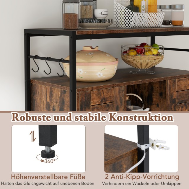 Costway Πολυλειτουργικός Μπουφές Αποθήκευσης με Ρυθμιζόμενα Ράφια και Βιομηχανικό Σχεδιασμό JV12092CF