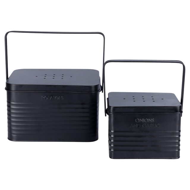 Villa DEste  Σετ 2 δοχεία πατάτες κρεμμύδια και σκόρδο από γαλβανισμένο ατσάλι με vintage λαβή 2188619