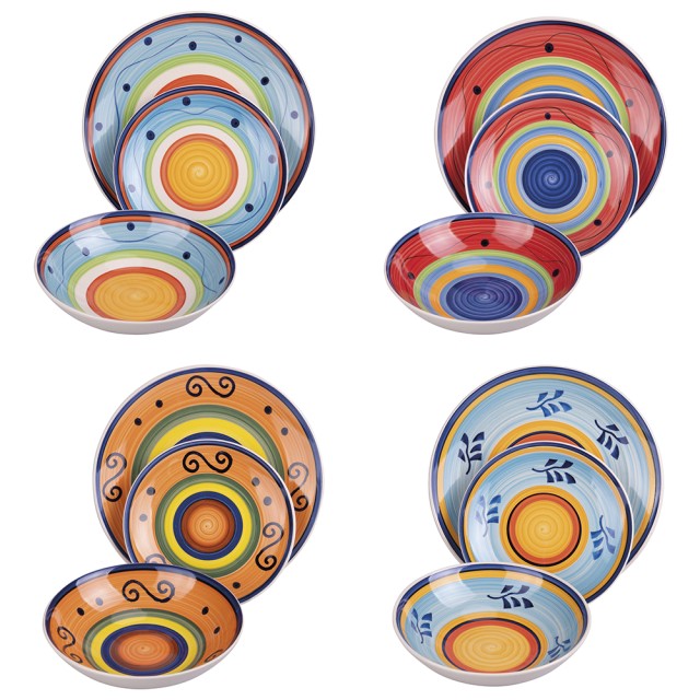 Galileo Σετ πιάτων 12 τεμαχίων από χειροποίητα ζωγραφισμένο κεραμικό για 4 διαφορετικές θέσεις τραπεζιού Eldorado Sibilla 5919266