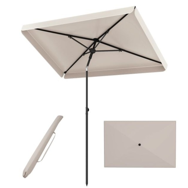 Costway Ορθογώνια Ομπρέλα Μπαλκονιού 200 x 130 cm με Κλίση 30°, Μπεζ NP13321BE
