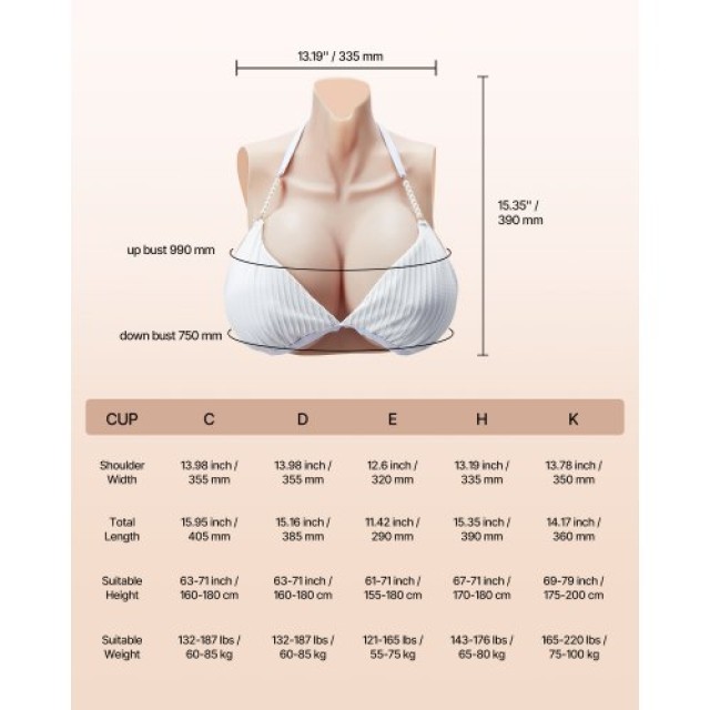 VEVOR Σιλικόνη Στήθος H-Cup Ψηλός Λαιμός Ψεύτικο Στήθος για Κοσπλέι Drag Queen GJYXJKGLBXYT2SHWWV0