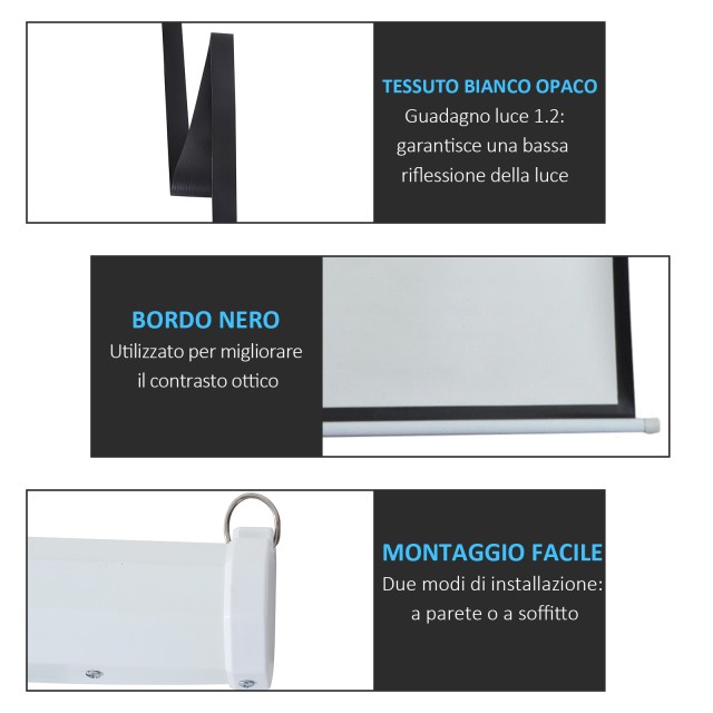 HOMCOM Μηχανοκίνητη και Roll-up Οθόνη Προβολής για Λευκό Προβολέα 100 ιντσών 001-005