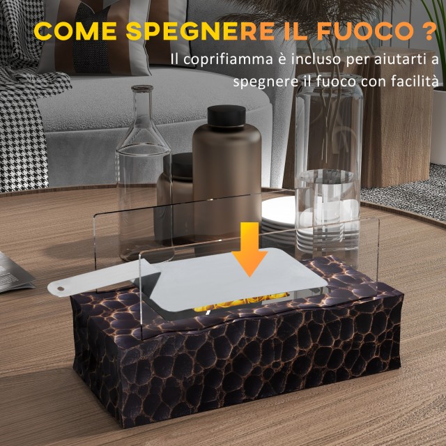 Επιτραπέζιο τζάκι βιοαιθανόλης HOMCOM με καυστήρα 1,15L και γυάλινο πάνελ, 33x16x18cm, Μαύρο 820-362V00BK