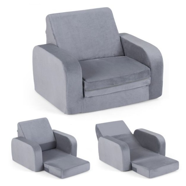 Costway Αναδιπλούμενος Παιδικός Καναπές 3 σε 1 από Εξαιρετικά Απαλό Κρυστάλλινο Βελούδο και Ελαστικό Υλικό, Γκρι HY10572GR
