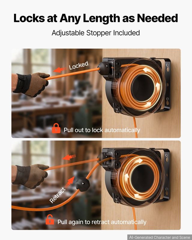VEVOR Μηχανισμός καλωδίου προέκτασης 10 m 16AWG/3C πορτοκαλί, επιτοίχια/οροφής, με προστασία υπερθέρμανσης, αυτόματη επανατύλιξη, τριπλή πρίζα και βάση 180° KSSSJXQCS10MBDIWS001V2