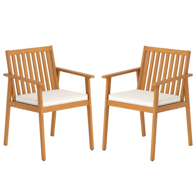 Costway Σετ 2 καρεκλών κήπου και τραπεζαρίας από ακακία με αφαιρούμενα μαξιλάρια, φυσικό χρώμα, 86x59x64 cm HW74386TK-2