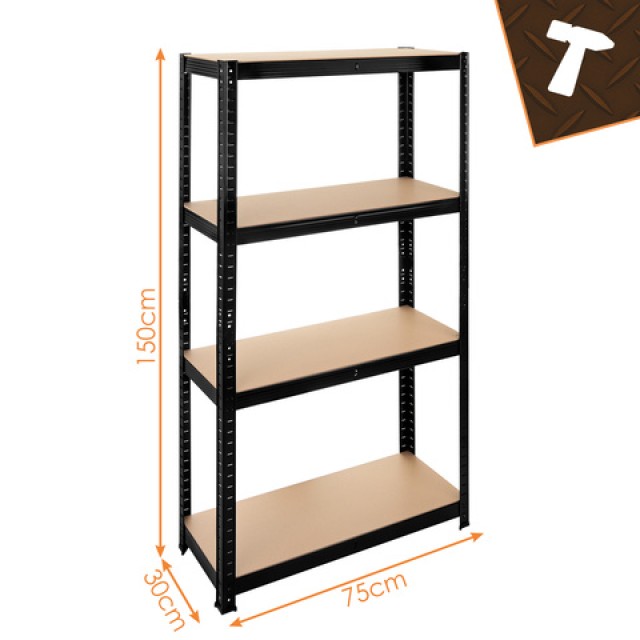 Bigstren Μεταλλική Ραφιέρα Αποθήκευσης Μαύρη 150x75x30 εκ. 5 Ράφια Βαρέως Τύπου 27341