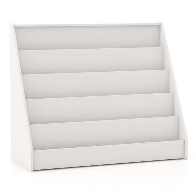 Costway Λευκή Παιδική Ραφιέρα με 5 Θέσεις, Βιβλιοθήκη & Σταντ Εφημερίδων 76,5 x 38 x 91 cm CB10715WH