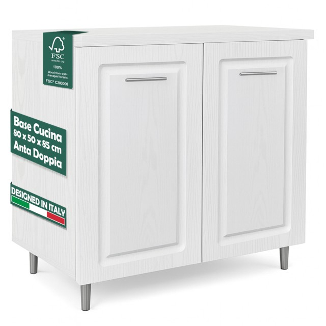 Shally Dogan Κινητή Βάση για Κουζίνα από Λευκό Ξύλο Φρασινάτο με 2 Πόρτες 02001632