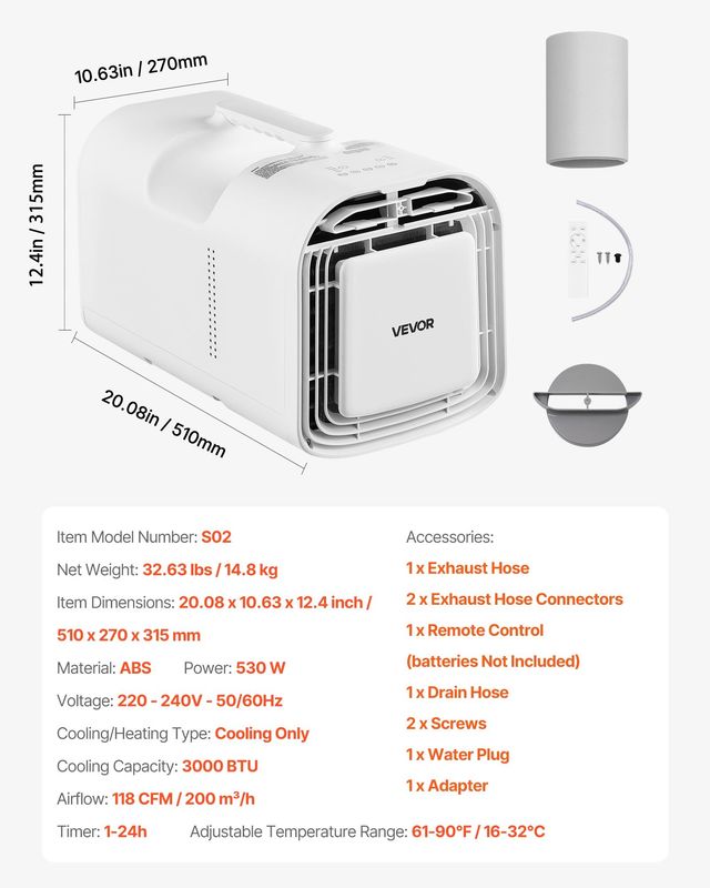 VEVOR Φορητό Κλιματιστικό Camping 3000 BTU 530W Λευκό BXSLYKDDDYBH7YNR7001V2