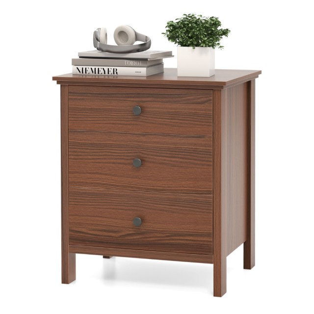 Costway  Κομοδίνο με Τρεις Συρτάρια για Boxspring Κρεβάτι, σε Διάσταση 56 x 45 x 66 εκ., σε Ζεστή Απόχρωση Καρυδιάς HU10754WT
