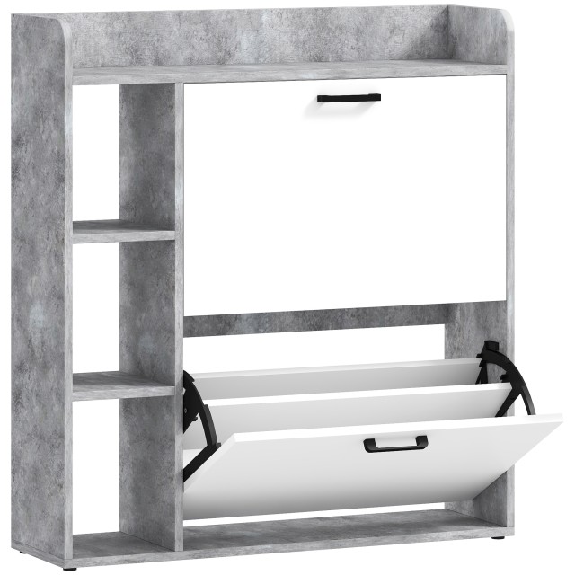 HOMCOM Στενή Παπουτσοθήκη με 2 Πτυσσόμενα Συρτάρια και 3 Ανοιχτές Θέσεις, Χωρητικότητα 15 Ζευγάρια Παπούτσια, 83x24x90.5 cm, Γκρι 837-675V00GY